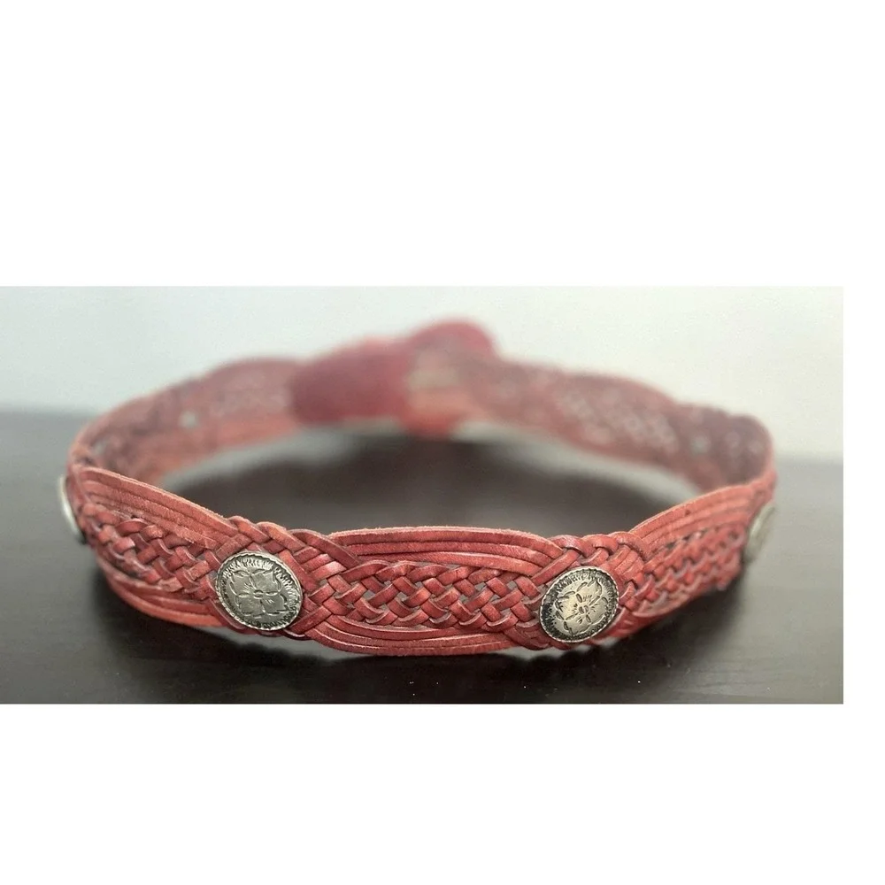 Vtg 90s Echo Woven Braided Leather Belt Concho Boho Chic Italian Wide Medium 37